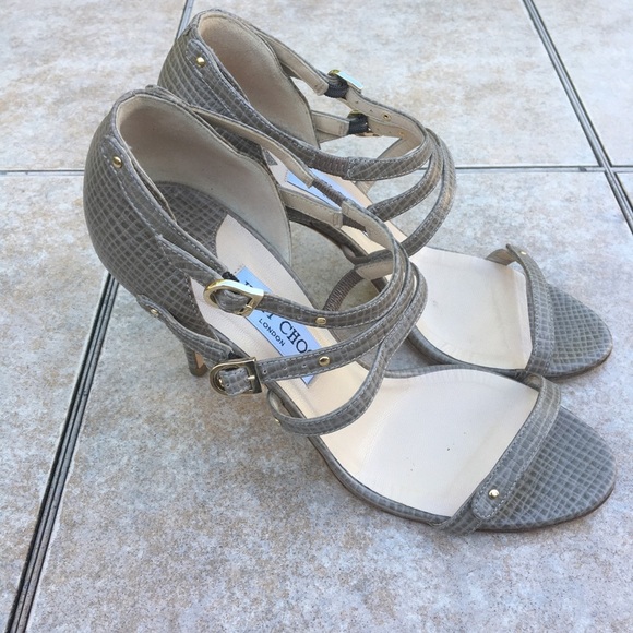 Jimmy Choo triple strap buckle embossed heels 39